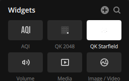iCUE widgets panel showing the + button